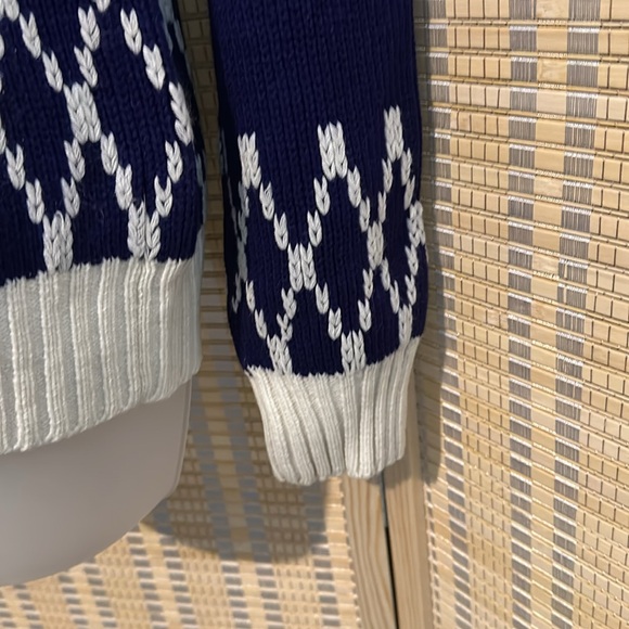 JC Penney Vintage 1970s Blue White Striped Mock Turtleneck Knit Sweater Medium - Picture 10 of 16